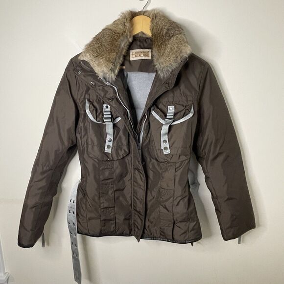 Compagnia Della Moda Brown Down Jacket Rabbit Fur Collar Women XS/S Alps Skiing - Picture 8 of 16